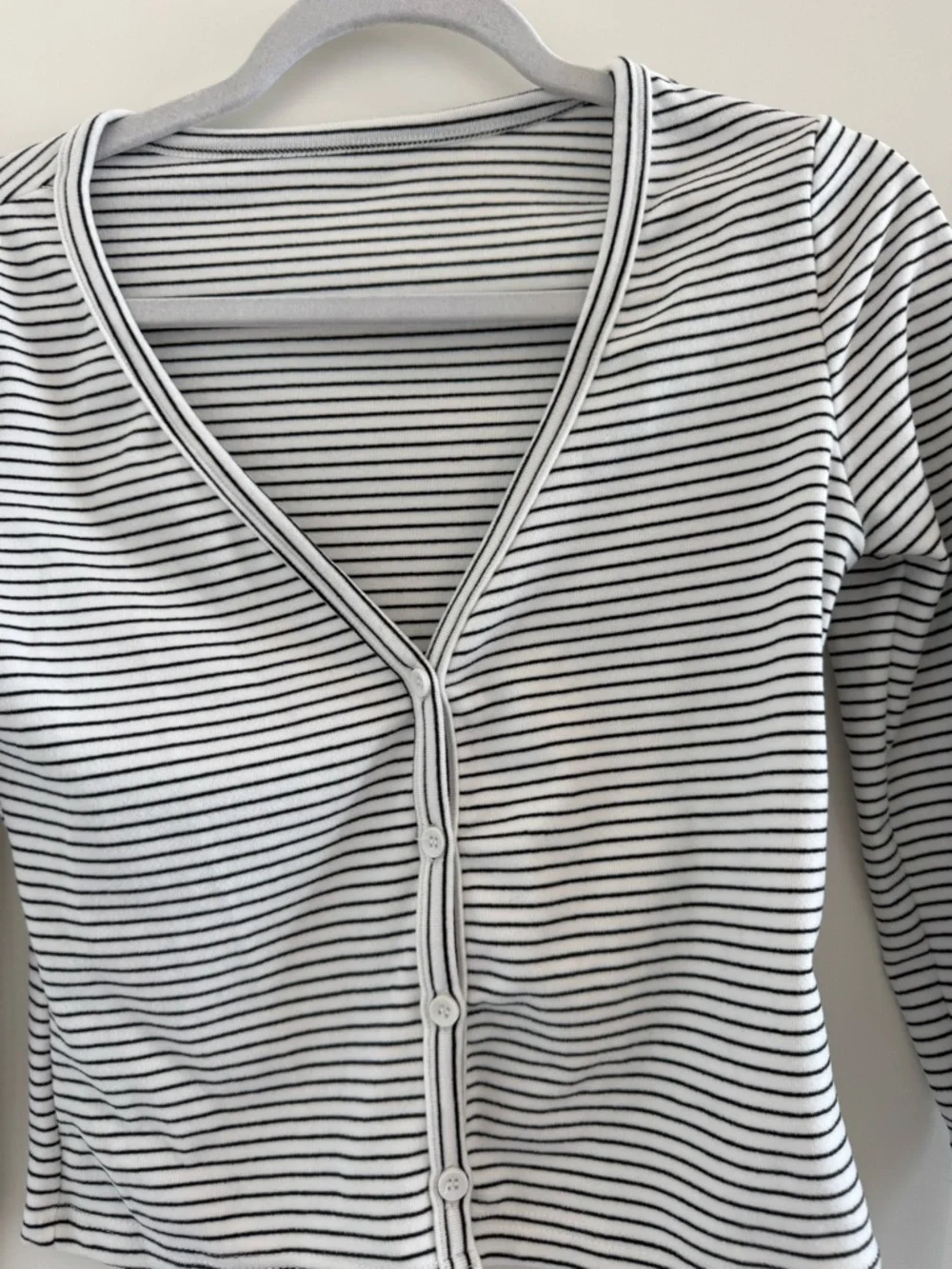 Musera Black & White Striped Button-Front V-Neck Top - Picture 3 of 6